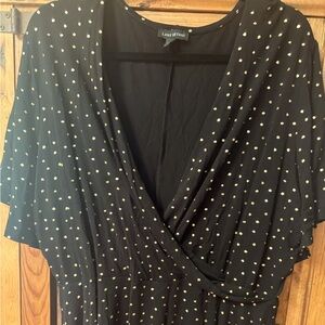 Lane Bryant Womens Size 22/24 Black Gold Swiss Dot Blouse